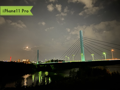 iPhone11 Proナイトモードで撮った千波大橋の夜景